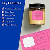 Avery Printable Arched Square Labels with Sure Feed Technology, 2" x 2-3/16", Bright Pink, Print-to-The-Edge, Laser/Inkjet