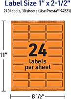 Avery Printable Rectangle Labels, Sure Feed Technology, 1" x 2.5", Bright Orange