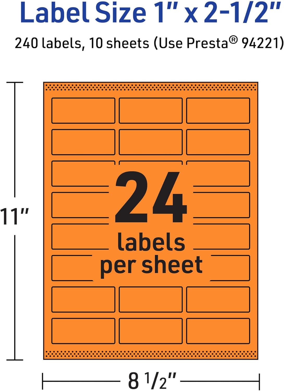Avery Printable Rectangle Labels, Sure Feed Technology, 1" x 2.5", Bright Orange