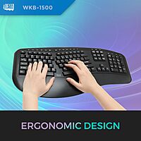 WKB-1500GB - Wireless Ergonomic Desktop Keyboard and Laser Mouse with Split Keys Design and Palm Rest for Comfort