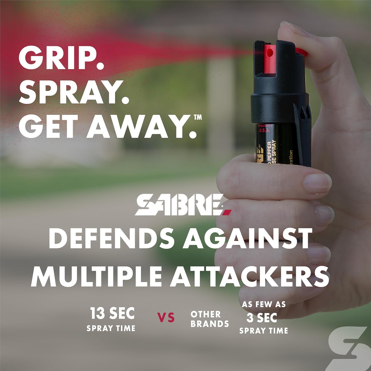 SABRE Advanced Pepper Spray, 3-in-1 Formula Contains Maximum Strength Pepper Spray, CS Military Tear Gas and UV Marking Dye