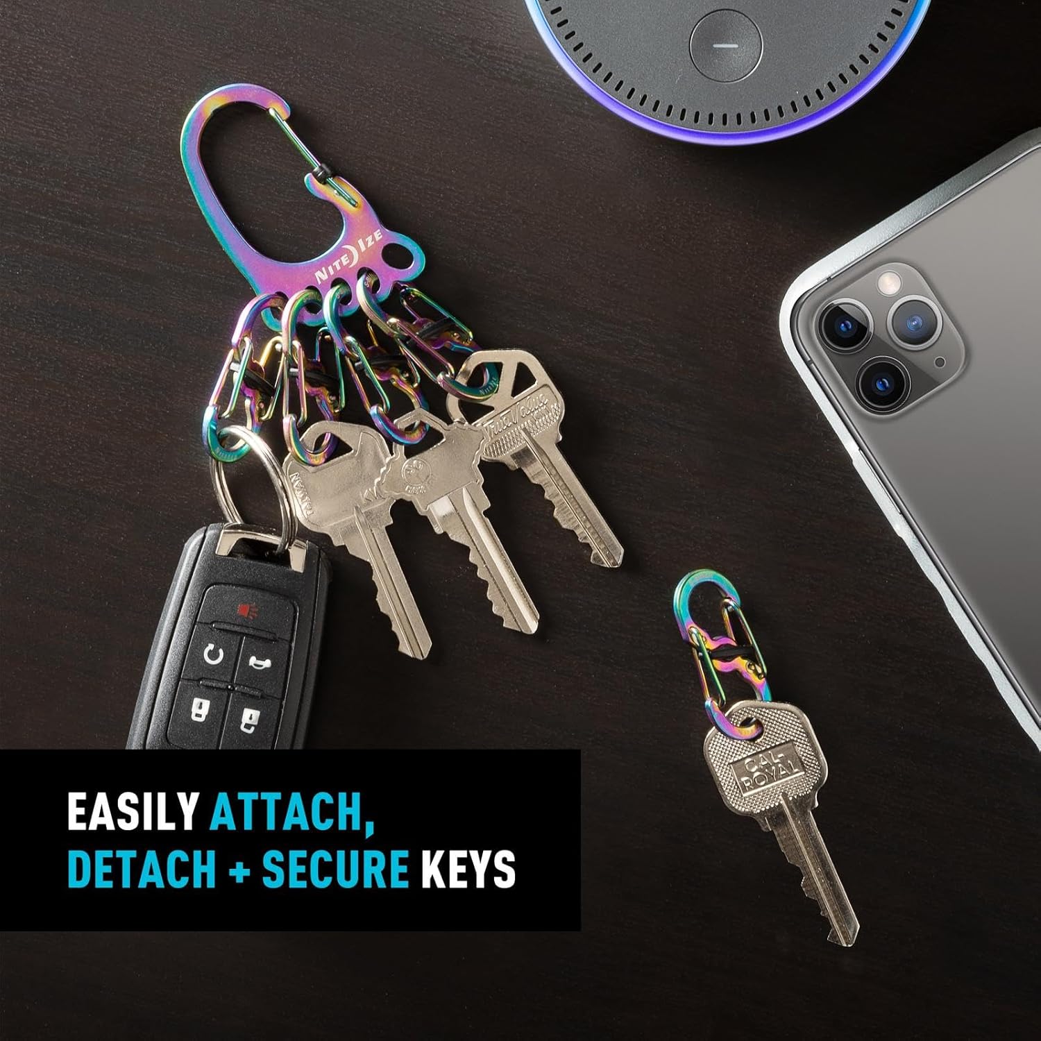 Nite Ize BigFoot Locker KeyRack Stainless Steel Key Holder with S-Biner MicroLocks