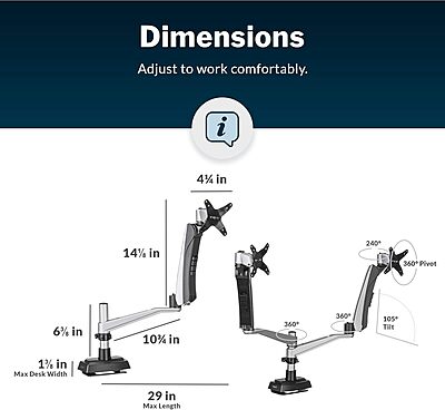 VARI VESA Monitor Arm - Adjustable Desk Mount with 360° Rotation