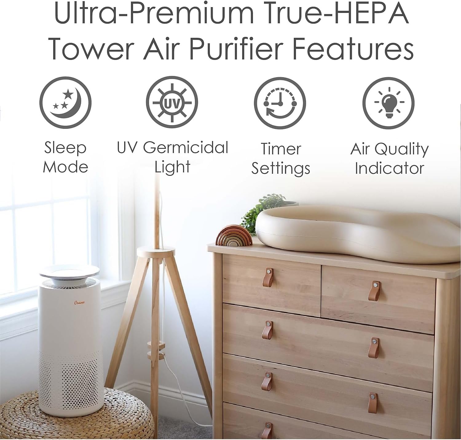 CRANE Air Purifier with True HEPA Filter