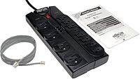 TRIPP LITE 12-Outlet Surge Protector Power Strip with Tel/Modem Protection, 8 ft Right-Angle Cord