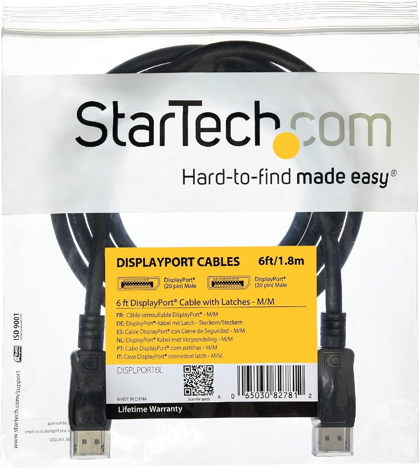 StarTech.com DISPLPORT6L 6-Feet DisplayPort Cable with Latches - M/M
