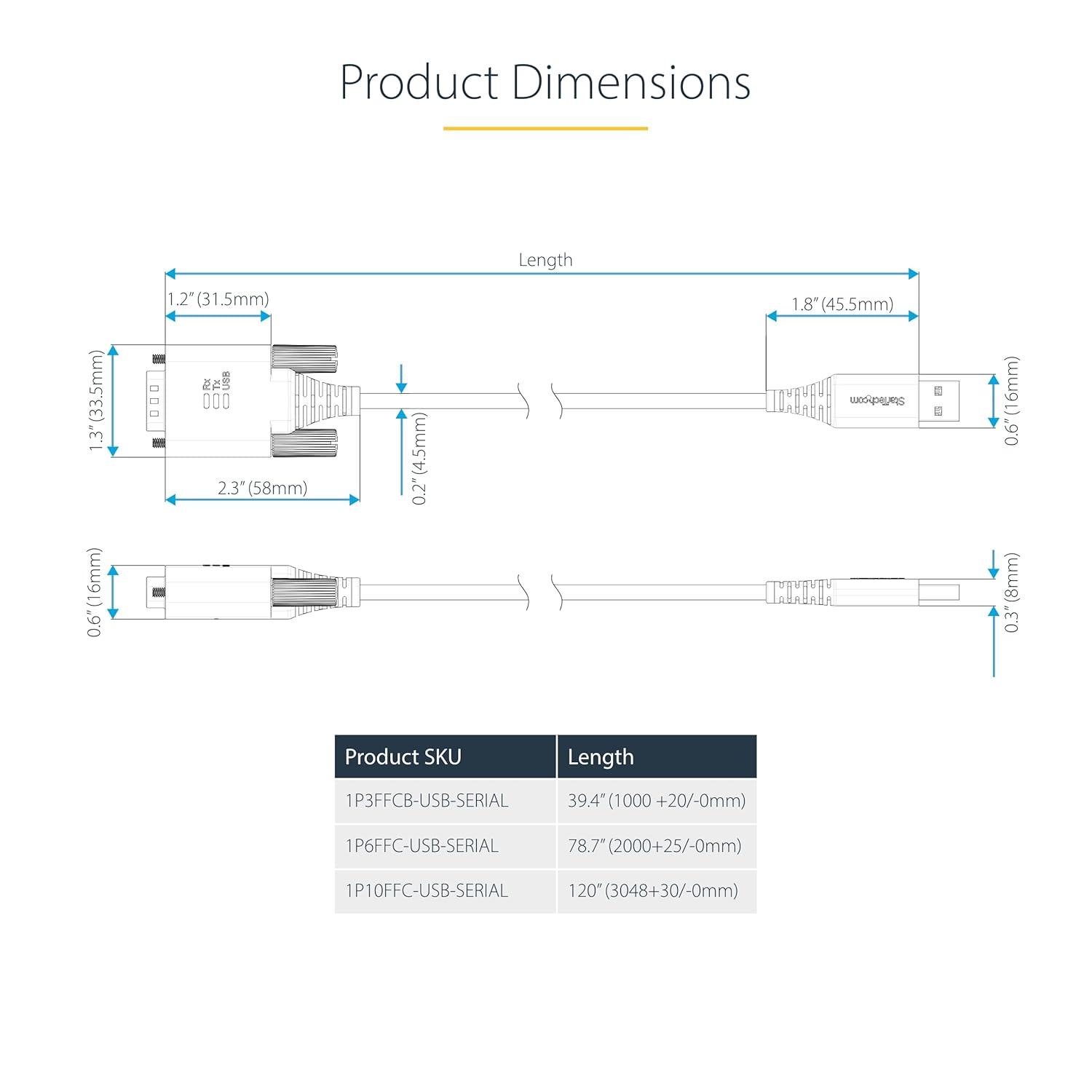 StarTech.com 6.6ft/2m USB to Serial Adapter Cable, COM Retention, FTDI, USB-A to DB9 RS232, Interchangeable DB9 Screws/Nuts