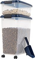 IRIS USA Airtight Dog Food Storage Container, 40 lbs & 14 lbs Combo, Stackable Treat Box, 2-Cup Scoop, Wheels, Keep Fresh, Easy Mobility, Navy Clear/Navy - Black Buckle