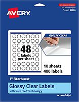 AVERY 1" Glossy Clear Starburst Labels, Sure Feed Technology, Print-to-The-Edge