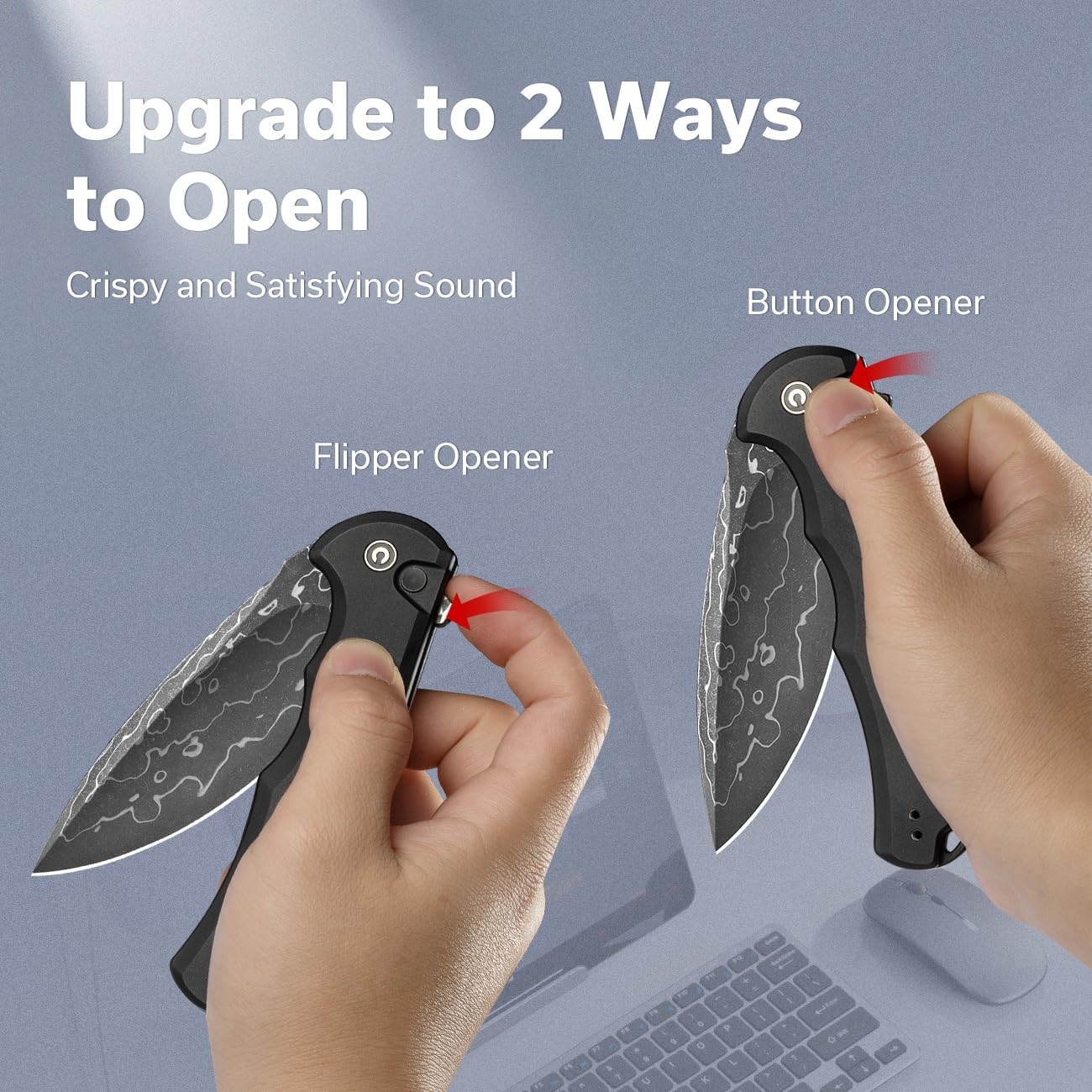 CIVIVI Button Lock Praxis Pocket Knife for EDC, Upgrade Folding Knife with Flipper 3.75" Damascus Blade plus Aluminum Handle