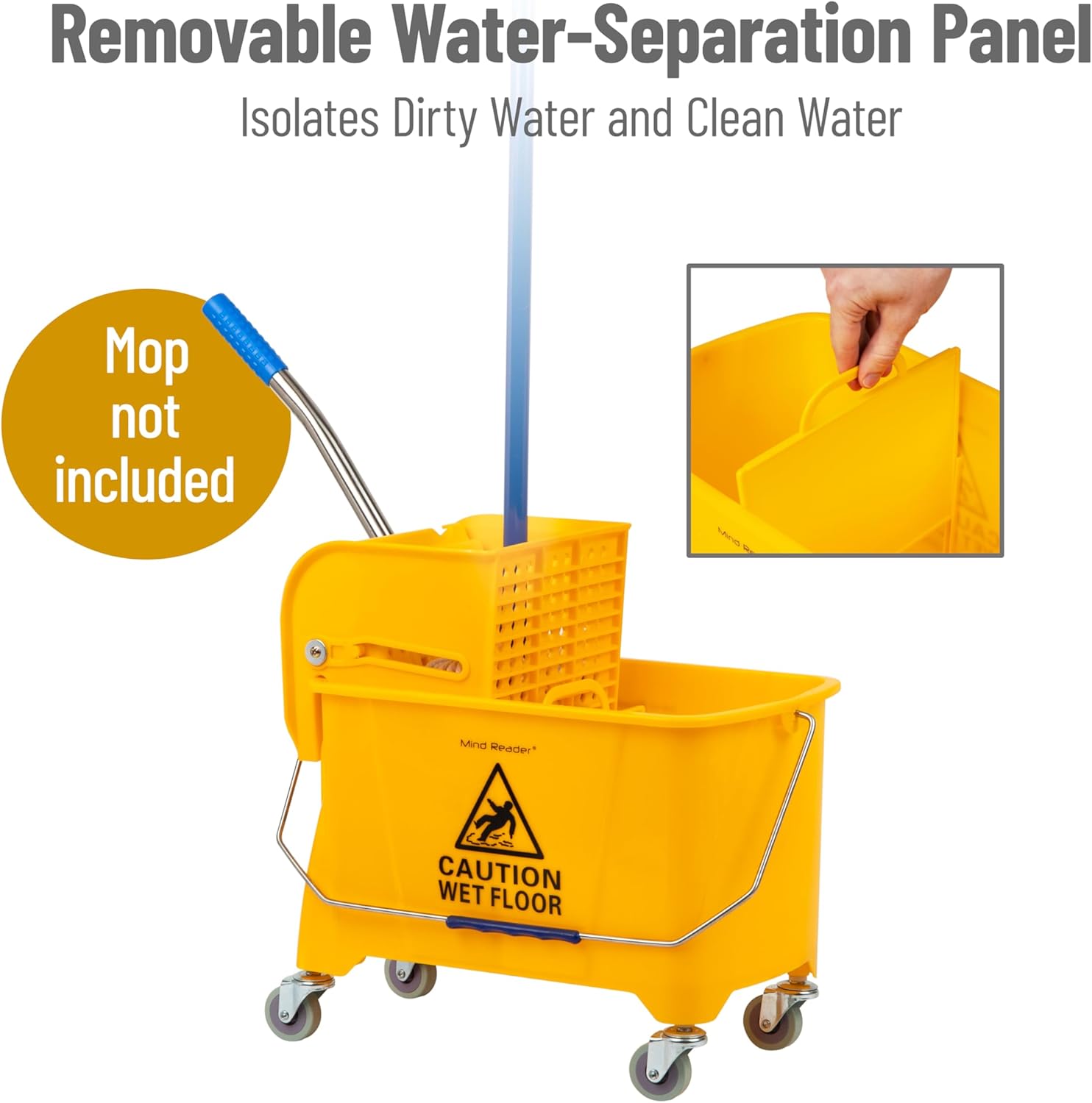 MIND READER Mop Bucket 22 Qt with Upward-Press Wringer