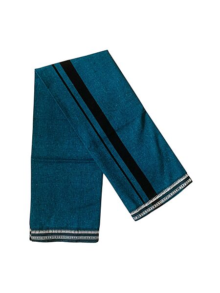 Kuthampully Men's Pure Cotton Color Dhothi | Kerala Cotton Mundu | Plain Color Dhoti For Men | Traditional South Indian Dhoti | EKM-900 | Pack -1 (Ocean Blue)