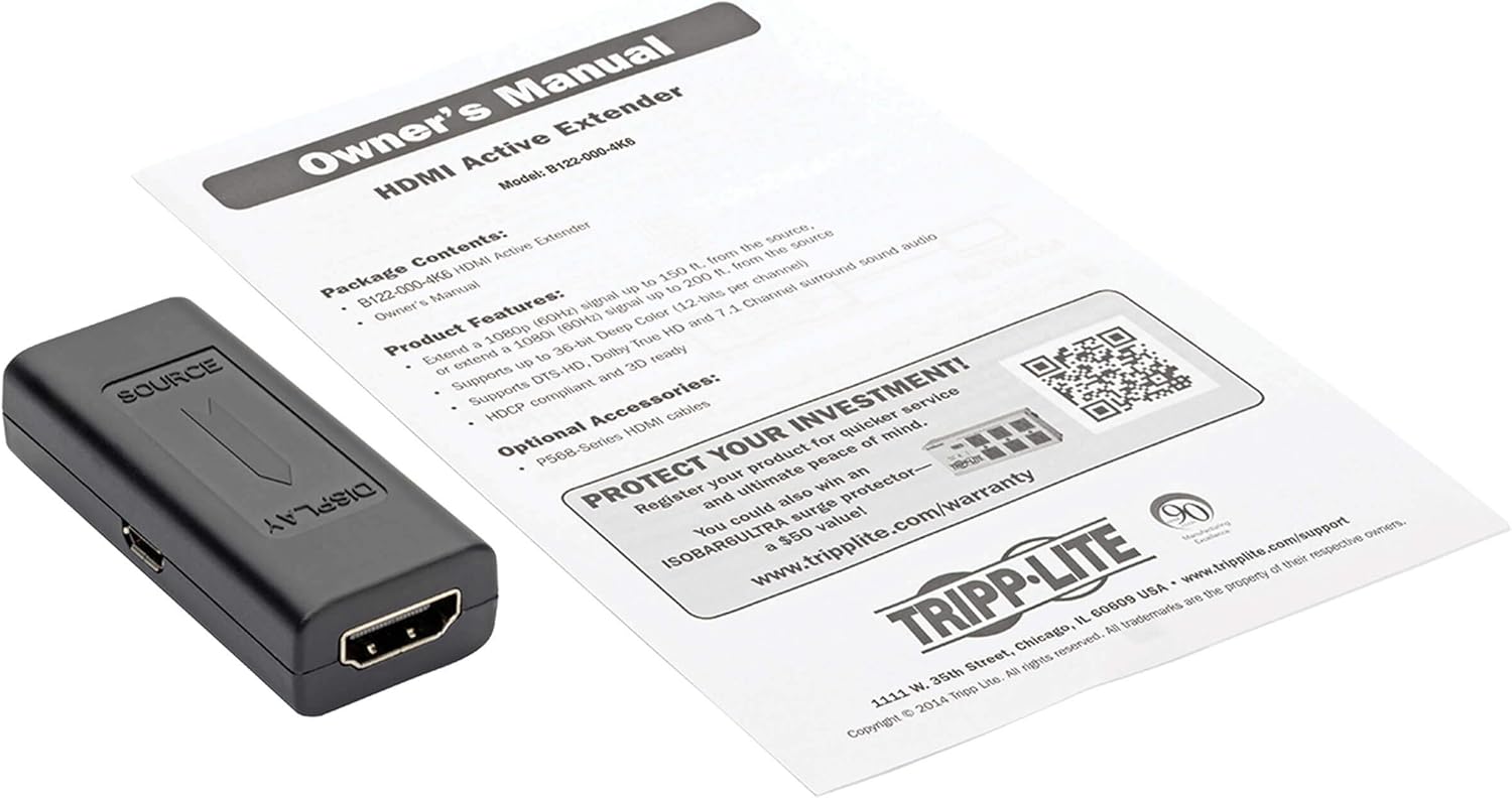 HDMI Signal Booster in-Line F/4K @ 60Hz Compact Up to 50ft TAA