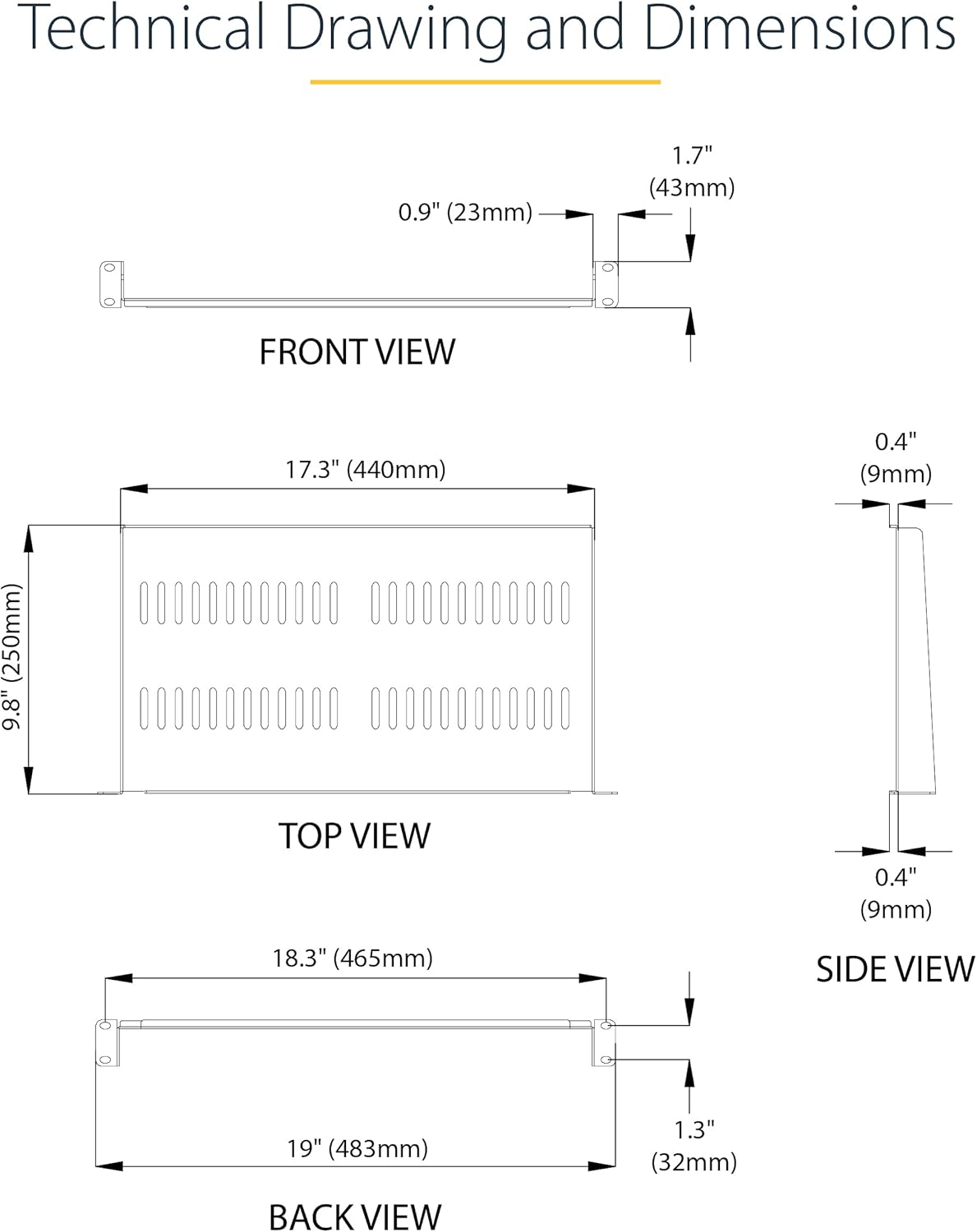 StarTech.com 1U Vented Server Rack Cabinet Shelf - Fixed 10in Deep Cantilever Rackmount Tray for 19in Data/AV/Network