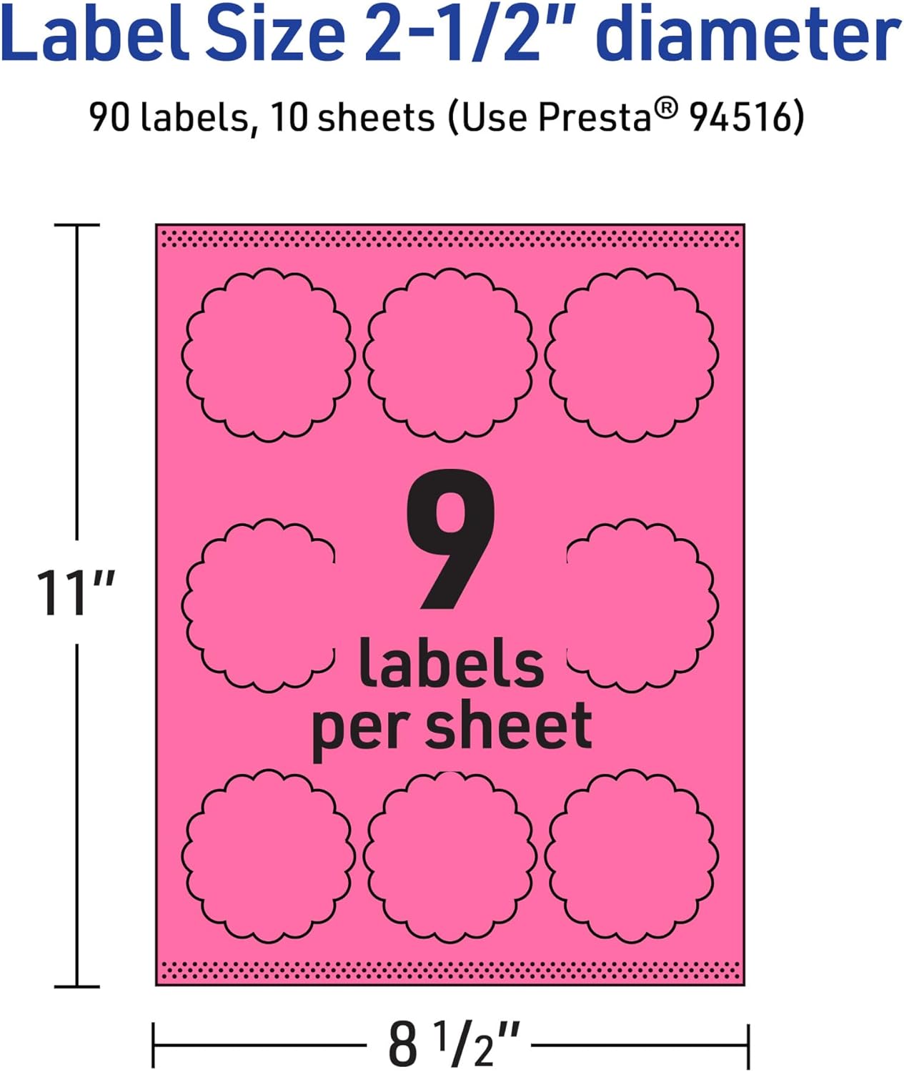 Avery Printable Round Scalloped Labels, Sure Feed Technology, 2-1/2 in, Bright Pink, Print-to-the-Edge
