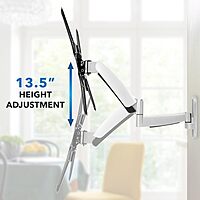 Mount-It! Height Adjustable TV Wall Mount Bracket with Counterbalance Gas Spring Arm - Full Motion Articulating Design Fits Flat Screens Displays Up to VESA 400x400 mm and 44 Lbs - Silver