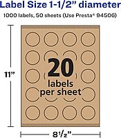 AVERY Kraft Brown Round Labels, Sure Feed technology, 1.5" Diameter, Print-to-The-Edge, Laser/Inkjet Printable