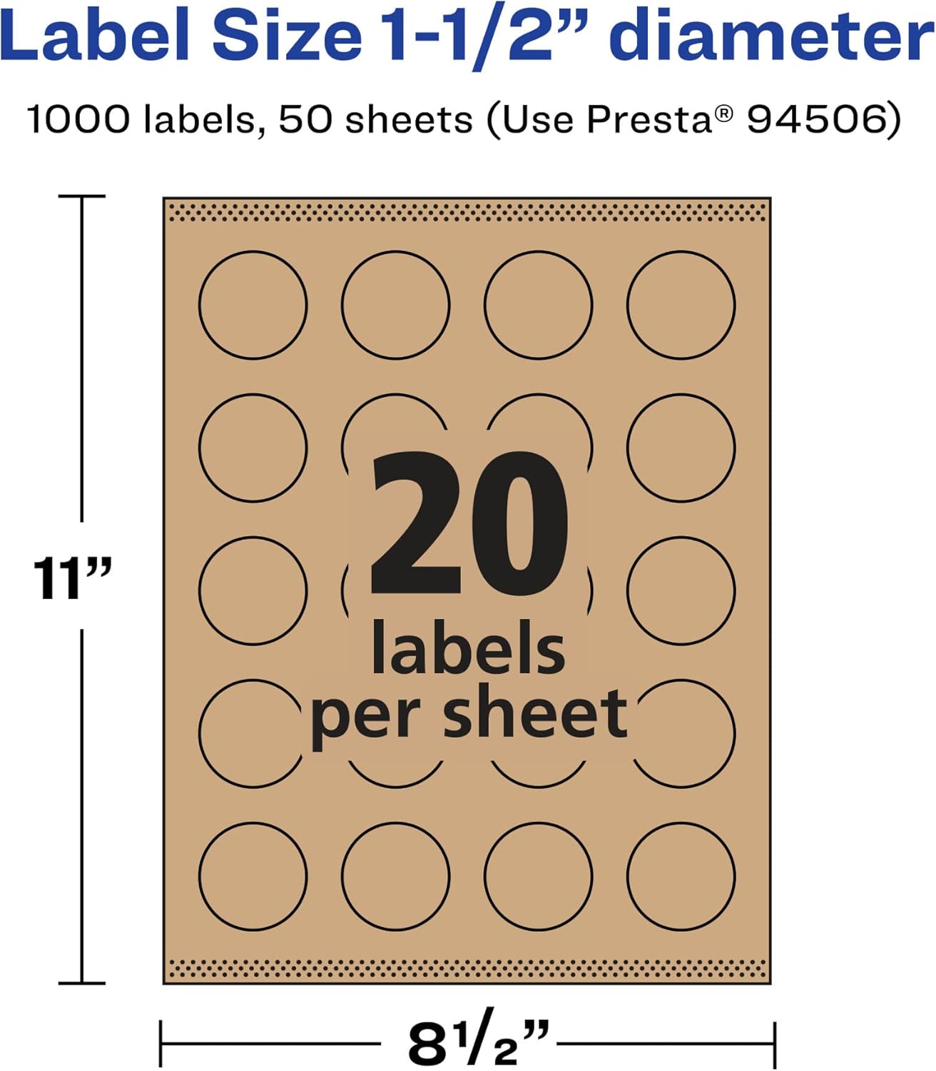 AVERY Kraft Brown Round Labels, Sure Feed technology, 1.5" Diameter, Print-to-The-Edge, Laser/Inkjet Printable