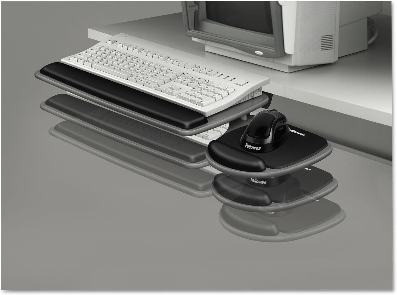 Fellowes 93841 Adjustable Standard Keyboard Platform, 20-1/4w x 11-1/8d, Graphite/Black