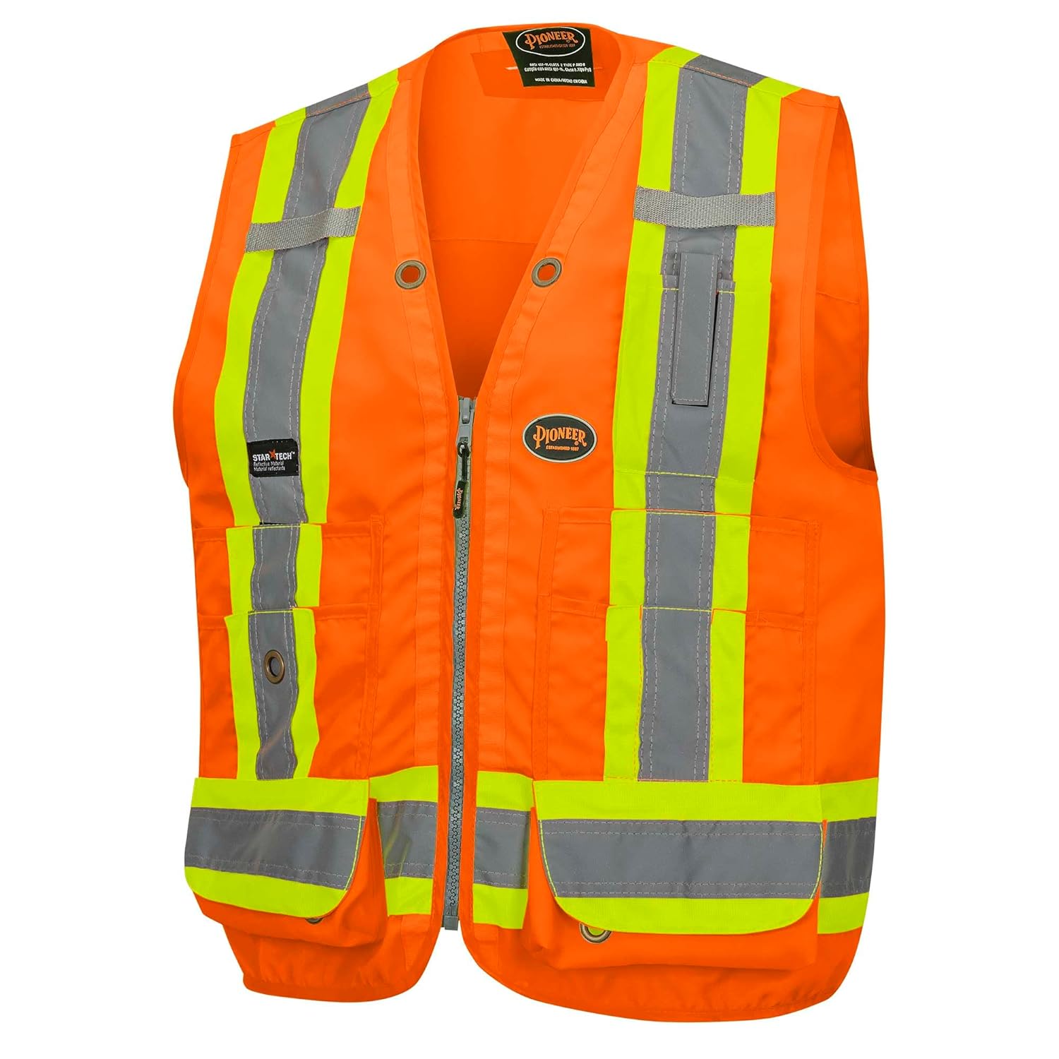PIONEER Surveyor Safety Vest – Hi-Vis Reflective Woven 150D, 19 Pockets, Zipper