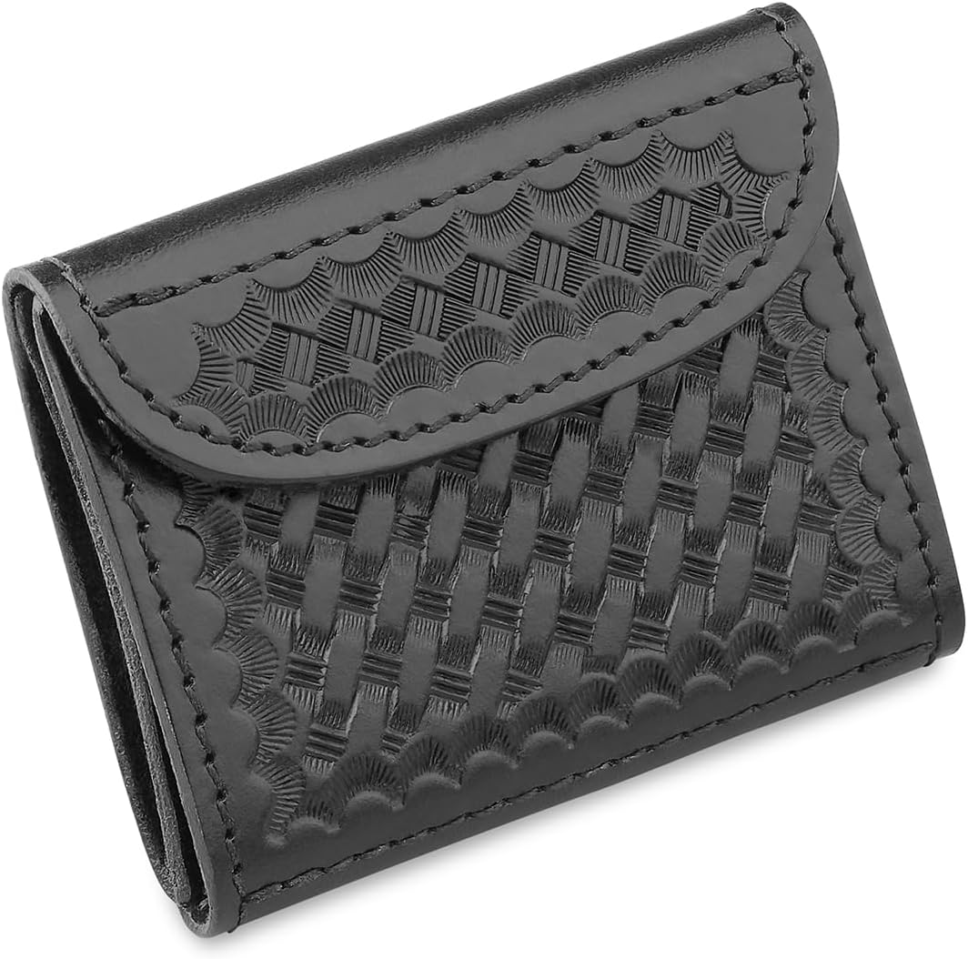 Basketweave Black Leather Glove Case - Designed to Hold 2 Sets of Latex Gloves - Full Grain Leather w/No Fillers