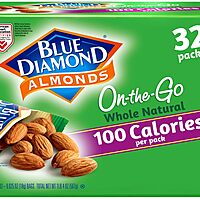 Blue Diamond Almonds Whole Natural Raw Snack Nuts, 100 Calorie Travel Bags, 32 count