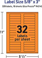 Avery Printable Rectangle Labels, Sure Feed Technology, 5/8" x 3", Bright Orange