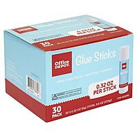 Office Depot® Brand Glue Sticks, 0.32 Oz, Clear, Pack Of 30 Glue Sticks