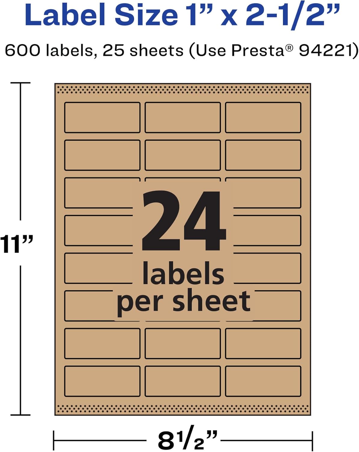 Avery Kraft Brown Rectangle Labels, Sure Feed Technology, 1" x 2.5"