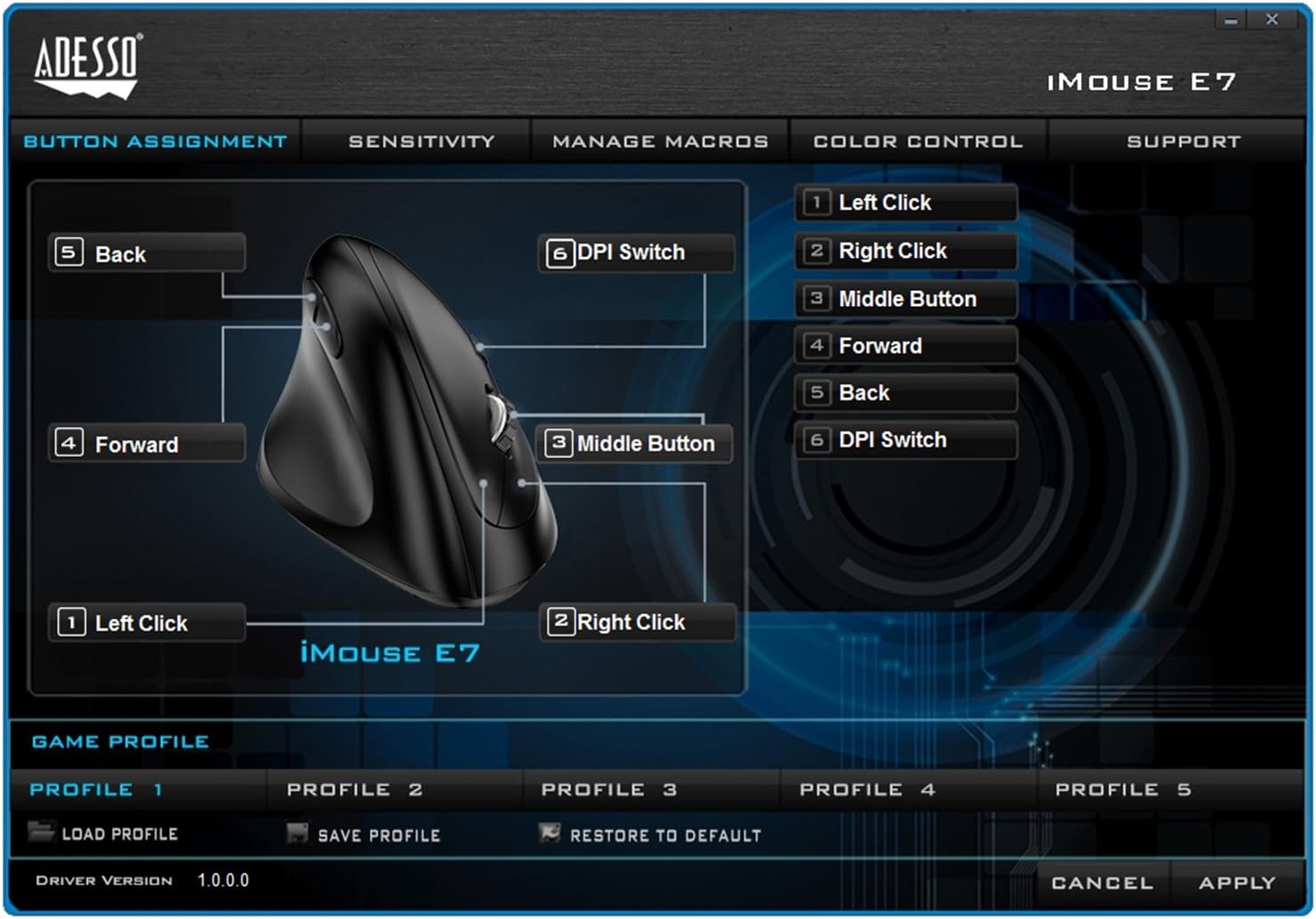 Imouse E7 - Ergonomic Mouse for Left Hand, with Cable, Programmable Functions, and Adjustable Weight, Black