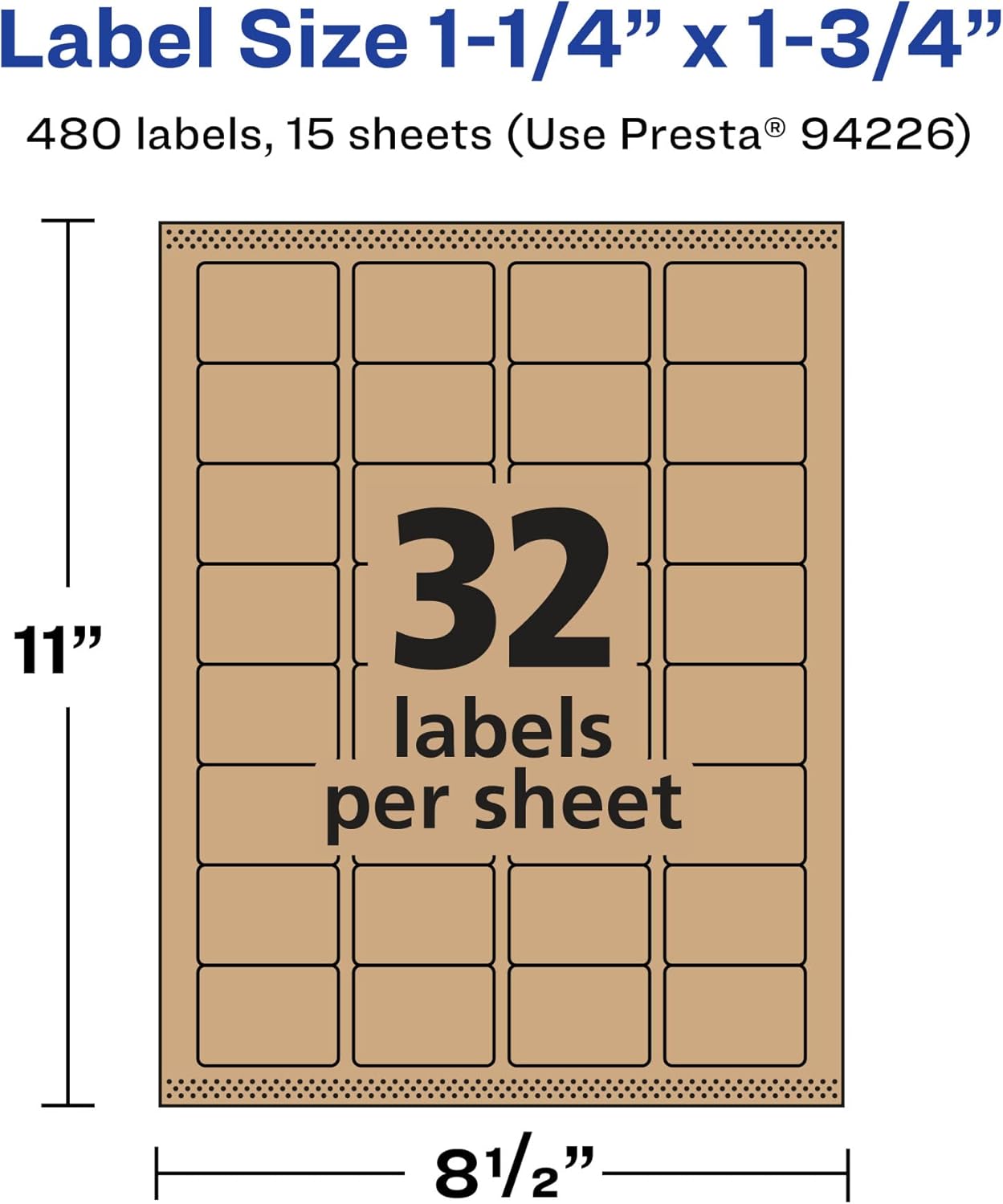 Avery Kraft Brown Rectangle Labels, Sure Feed Technology, 1.25" x 1.75"