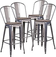 Flash Furniture Commercial Grade 30" High Black Metal Indoor-Outdoor Barstool with Removable Back Black Set of 1