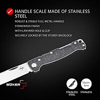 BÖKER PLUS® Atlas Backlock Sheepfoot Pocket Knife - Two-handed full metal folding knife with D2 Sheepfoot blade - EDC pocket knife with stainless steel metal handle scales