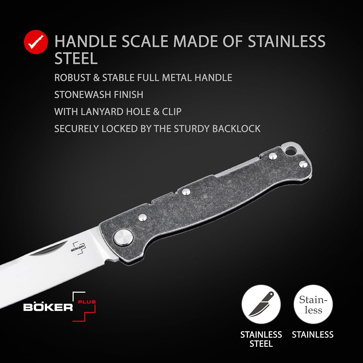 BÖKER PLUS® Atlas Backlock Sheepfoot Pocket Knife - Two-handed full metal folding knife with D2 Sheepfoot blade