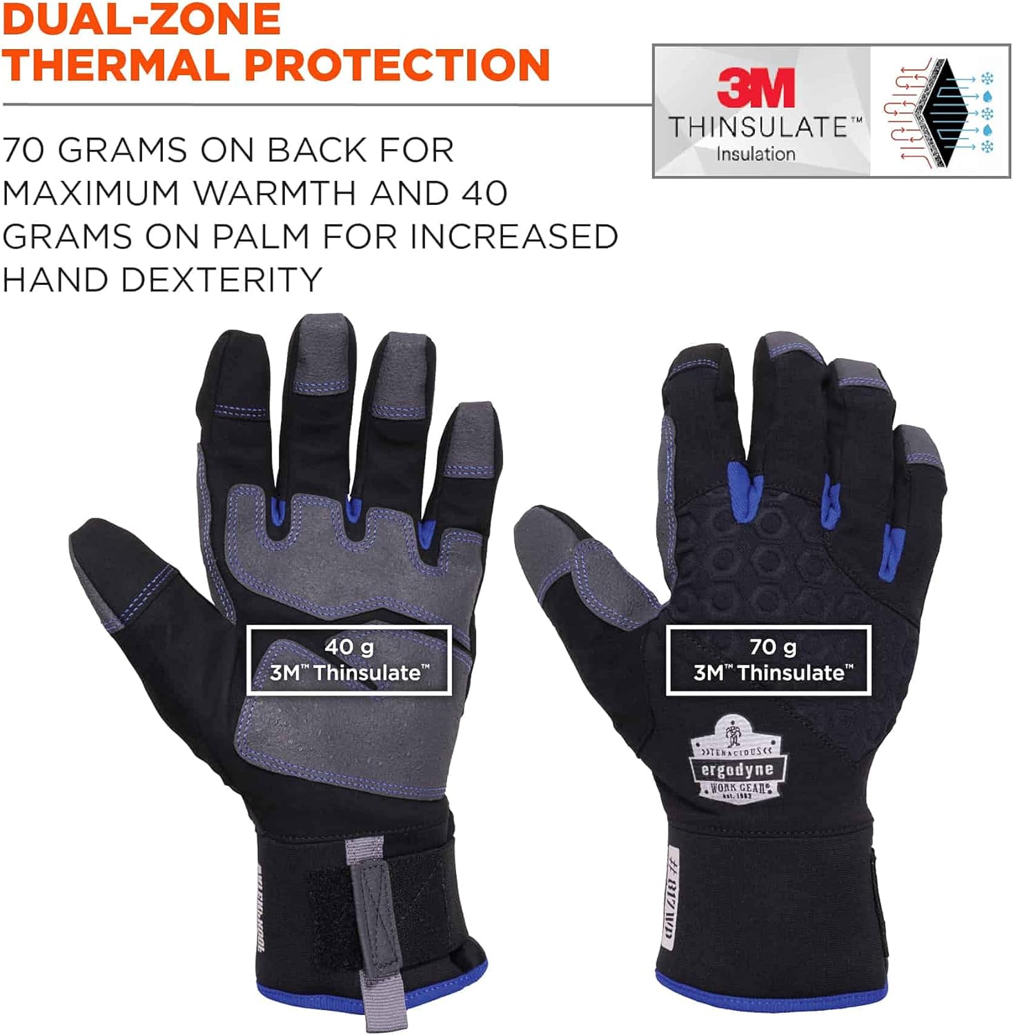 Ergodyne ProFlex 817WP Waterproof Work Gloves, Thermal Insulated, Touchscreen, Reinforced Palms Black
