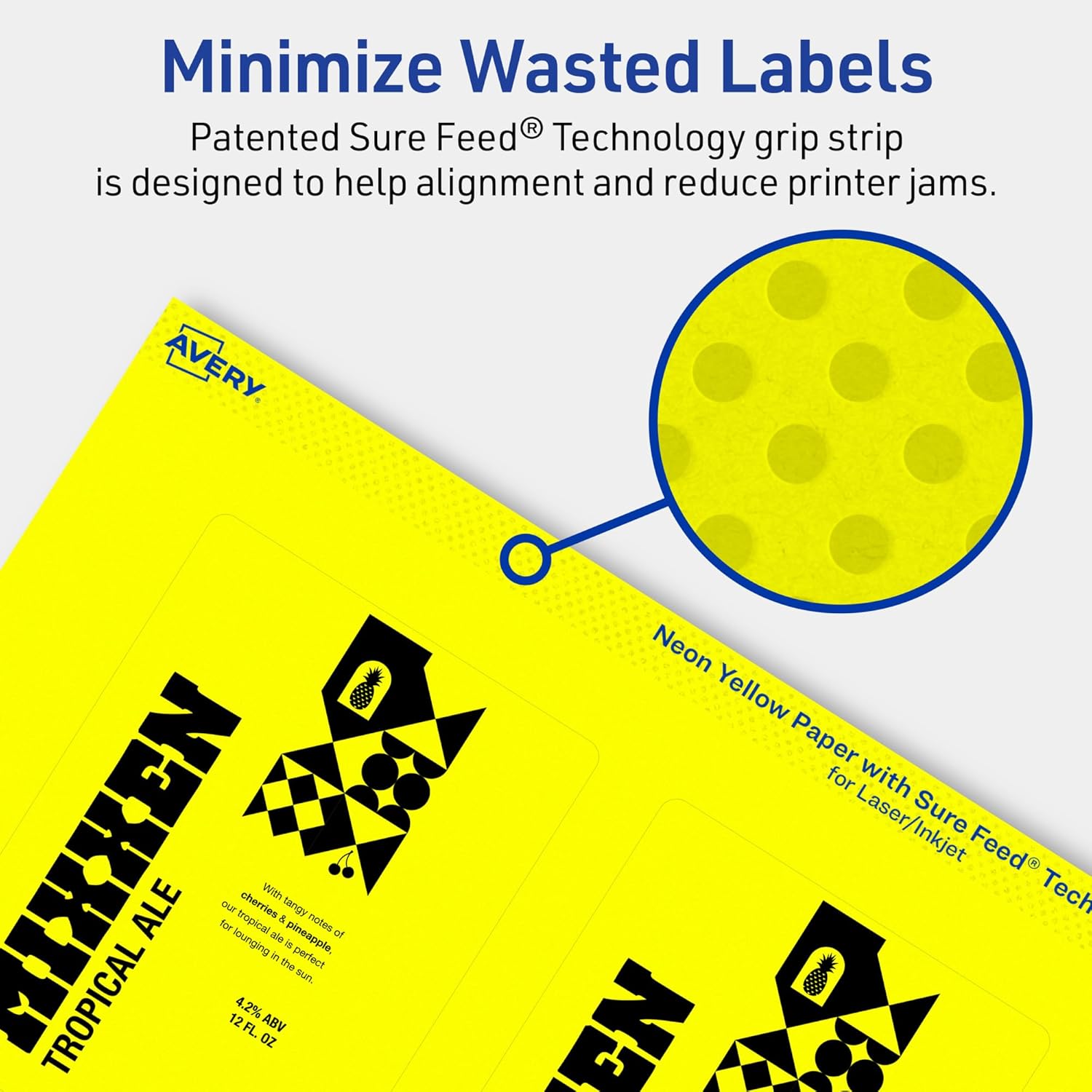 Avery Printable Rectangle Labels, Sure Feed Technology, 4" x 3", Neon Yellow, Print-to-The-Edge
