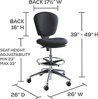 Safco Metro Ergonomic Office Chair, Extended-Height, Adjustable with Swivel Base, Padded, Black Padded Black