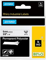 DYMO Rhino Industrial Permanent Polyester Labels, Black Print on White Tape