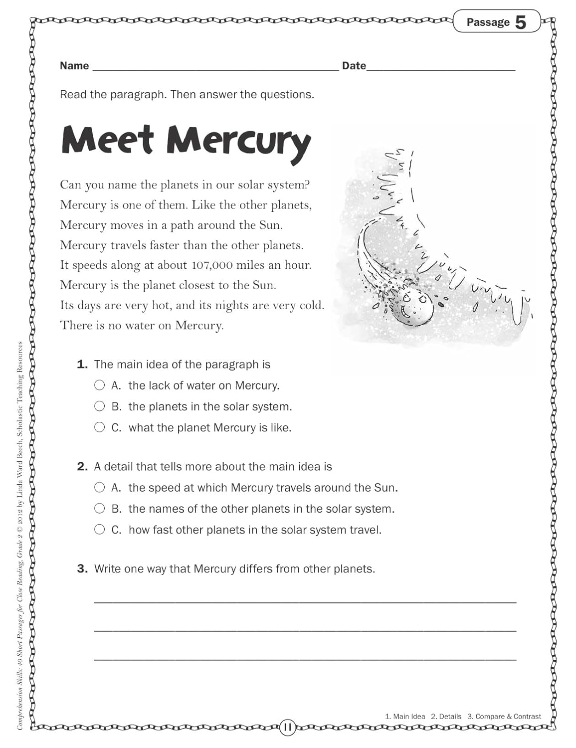 Comprehension Skills: 40 Short Passages for Close Reading: Grade 2