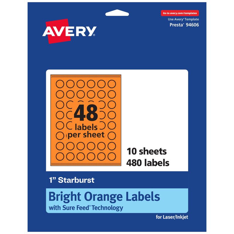 Avery Printable Starburst Labels, Sure Feed, Print-to-the-Edge