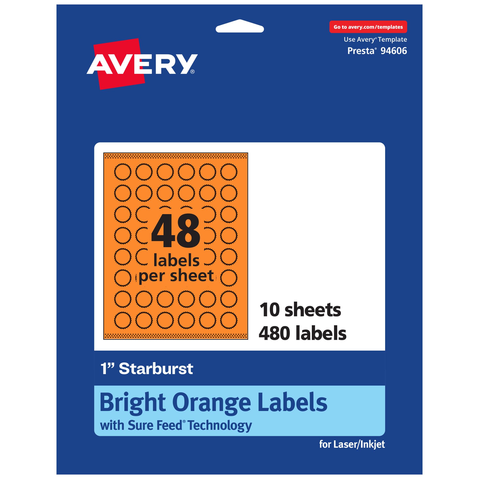 Avery Printable Starburst Labels, Sure Feed, Print-to-the-Edge
