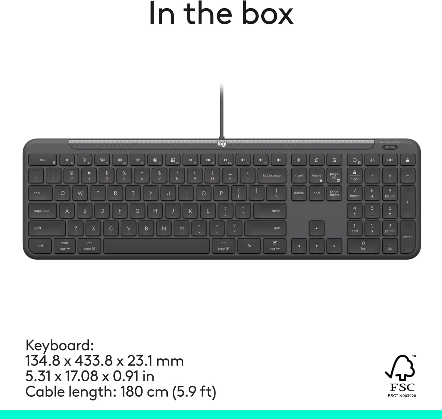 LOGITECH Signature Slim Wired for Business - Full-Size USB-C Keyboard