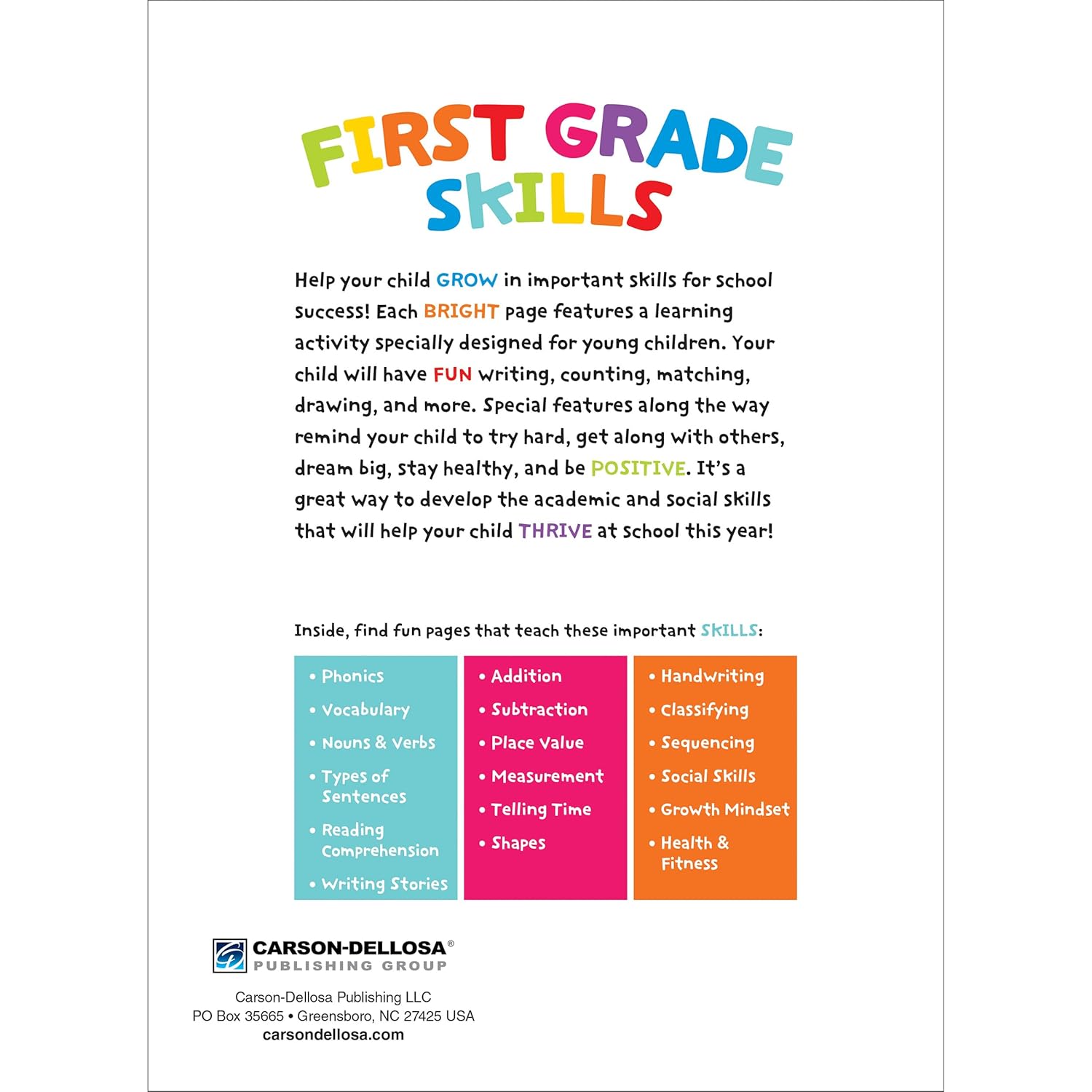 Carson Dellosa — First Grade Skills Workbook for 1st Grade, 320 Pages