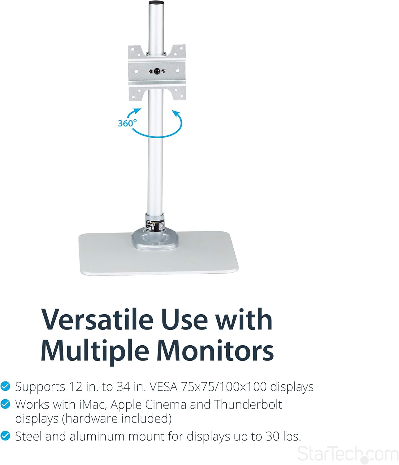 StarTech.com Single Monitor Stand - Adjustable - Supports Monitors 12'' to 34" (30.9lb/14kg) - Premium