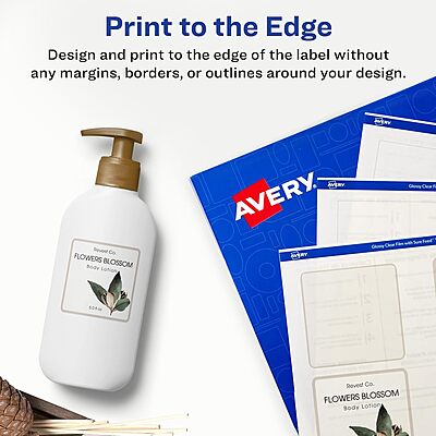 Avery Glossy Clear Square Labels, Sure Feed Technology, 2" x 2", 120 Glossy Clear Labels, Print-to-The-Edge, Laser/Inkjet Printable 120 labels