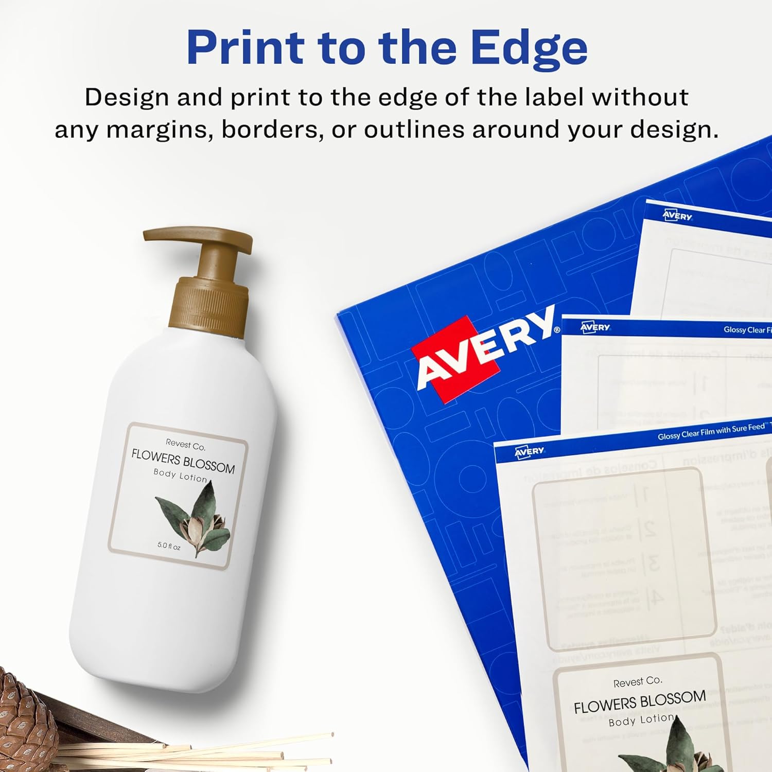 Avery Glossy Clear Square Labels, Sure Feed Technology, 2" x 2", 120 Glossy Clear Labels, Print-to-The-Edge