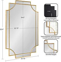 Kate and Laurel Minuette Decorative Rectangle Frame Wall Mirror in Gold Leaf, 24x35.5 Inches 35.5"L x 24"W Gold