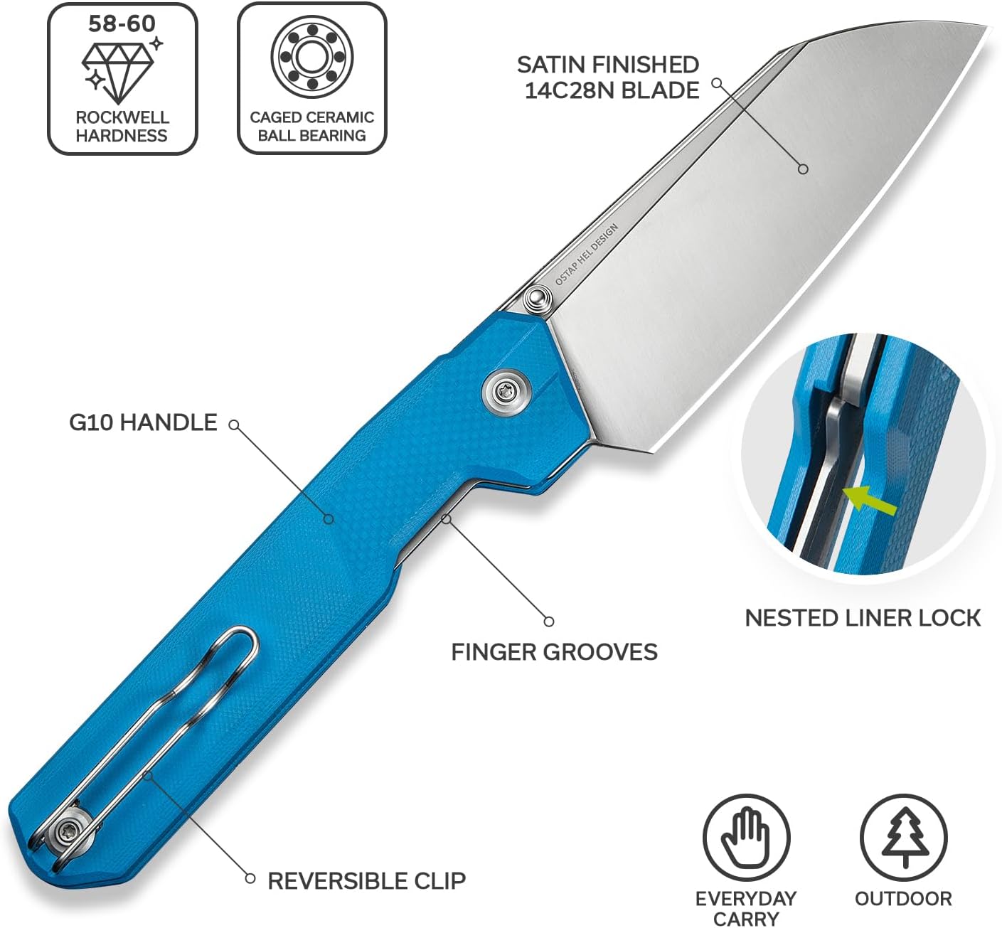 CIVIVI Hid Folding Pocket Knife 4.14in 14C28N Blade G10 Handle