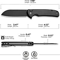 CIVIVI Chevalier II Folding Pocket Knife, Button Lock, 3.47\" Sheepsfoot Blade, Aluminum Handle