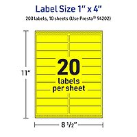 Avery Printable Rectangle Labels, Sure Feed Technology, 1" x 4", Neon Yellow, Laser/Inkjet Printable